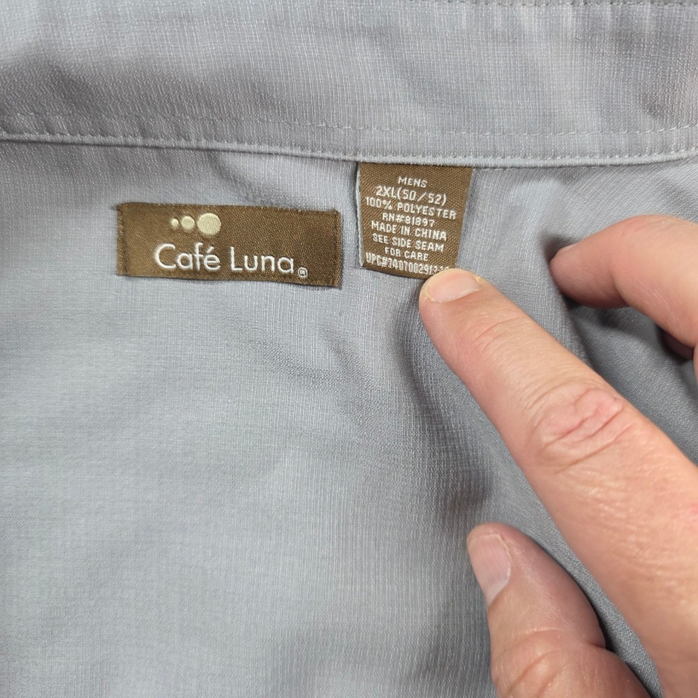 Cafe Luna Button Down Shirt Mens 2XL Grey Short Sleeve Embroidered Camp Resort - Picture 3 of 11